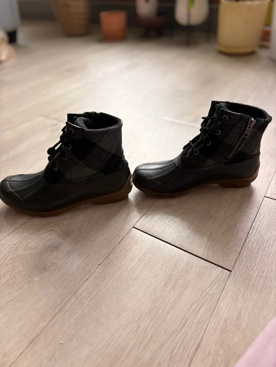 Sperry Black Women's Waterproof Duck Boots with Wool Plaid Detailing Size 6.5M - Picture 5 of 7